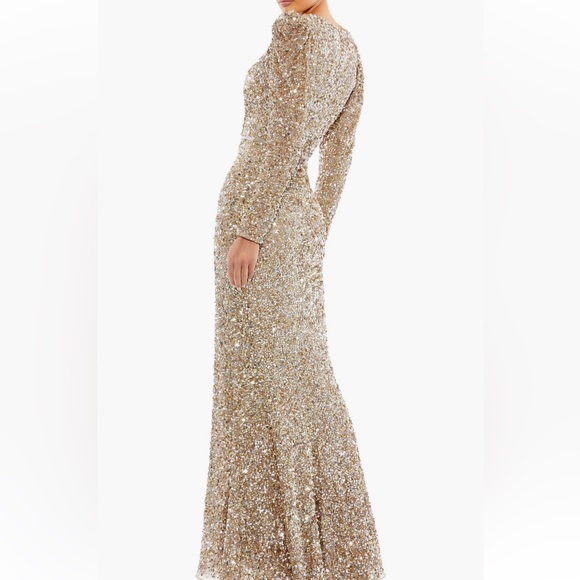 Mac Duggal Gold Sequin Long Sleeve Gown - Picture 2 of 3